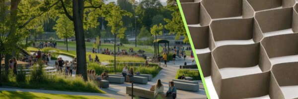 Stadtpark mit Detailaufnahme Geozellen