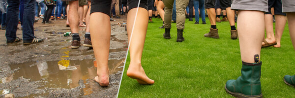 Vergleich zwischen Festivalböden mit und ohne TERRAM GrassProtecta