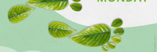 White Monday Logo mit Füßen aus Blättern