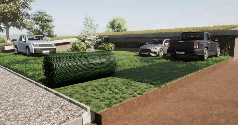 GrassProtecta wird ausgerollt auf PKW-Parkplatz