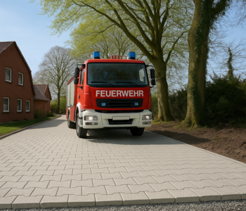 Feuerweht auf gepflasterter Zufahrt mit Geozellen-Unterbau