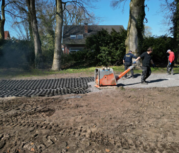 Rüttelplatte auf Wurzelbrücke