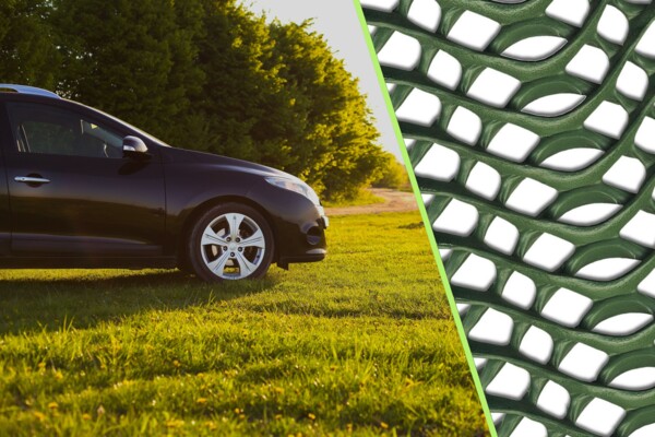 Auto auf Rasen, Detailaufnahme GrassProtecta