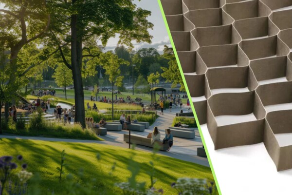 Stadtpark mit Detailaufnahme Geozellen