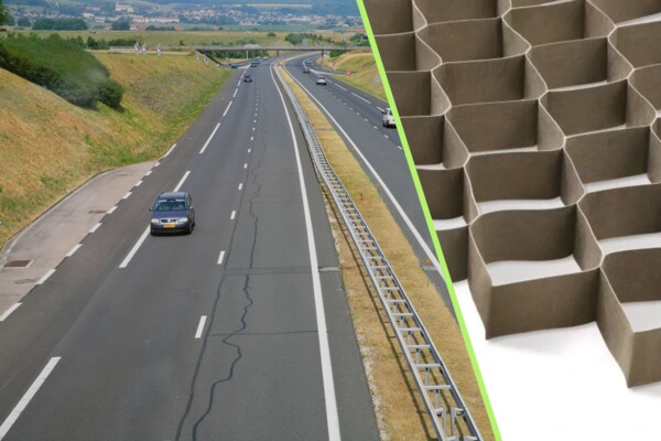 Autobahn mit Detailaufnahme Geozellen