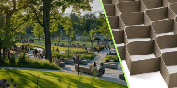 Stadtpark mit Detailaufnahme Geozellen