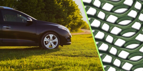 Auto auf Rasen, Detailaufnahme GrassProtecta