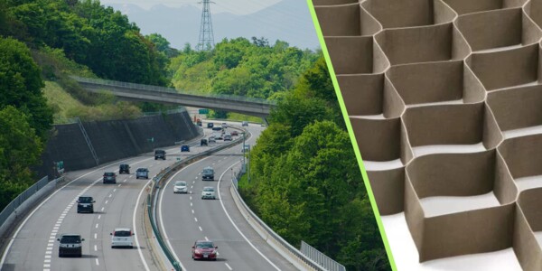 Autobahn mit Detailaufnahme Geozellen