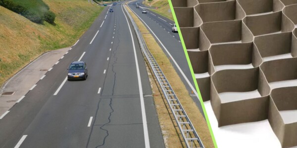 Autobahn mit Detailaufnahme Geozellen